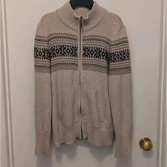 Lady Hathaway Gray/Heather Zip Sweater with Nordic Pattern, Size LG, EUC - Picture 3 of 7